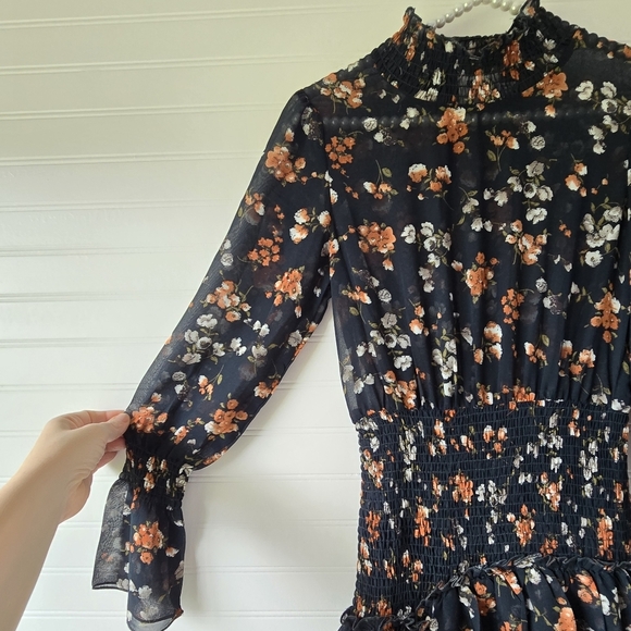 Princess Polly Evening Bloom Green Floral Ruffled Long Sleeve Mini Dress 2 - Picture 7 of 9